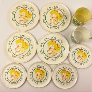 Vintage 1983 Cabbage Patch Kids Dishware Tea Set 10 Pc Plates Cups Incomplete